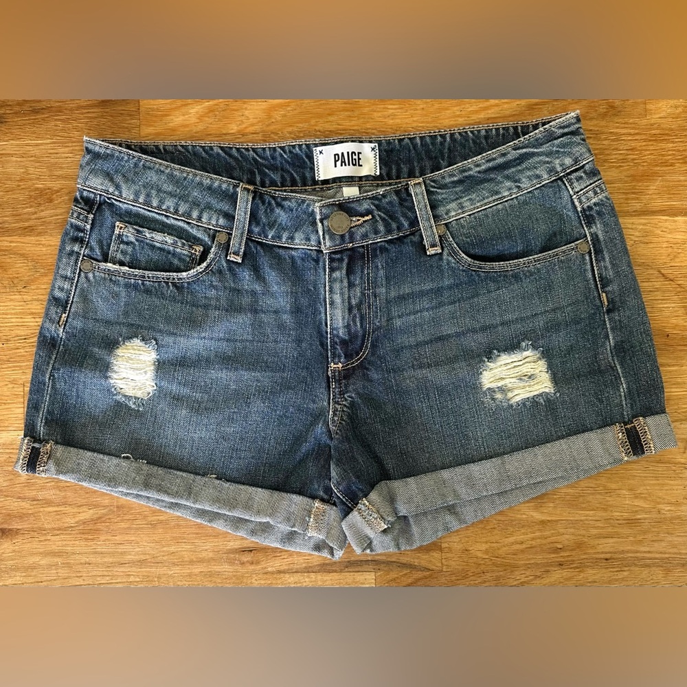 PAIGE Jimmy Jimmy Blue Jean Shorts - Distressed Cut-Off Style